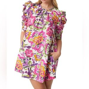 Misa Los Angeles Pink and Orange Ruffled Tiered Mini Dress